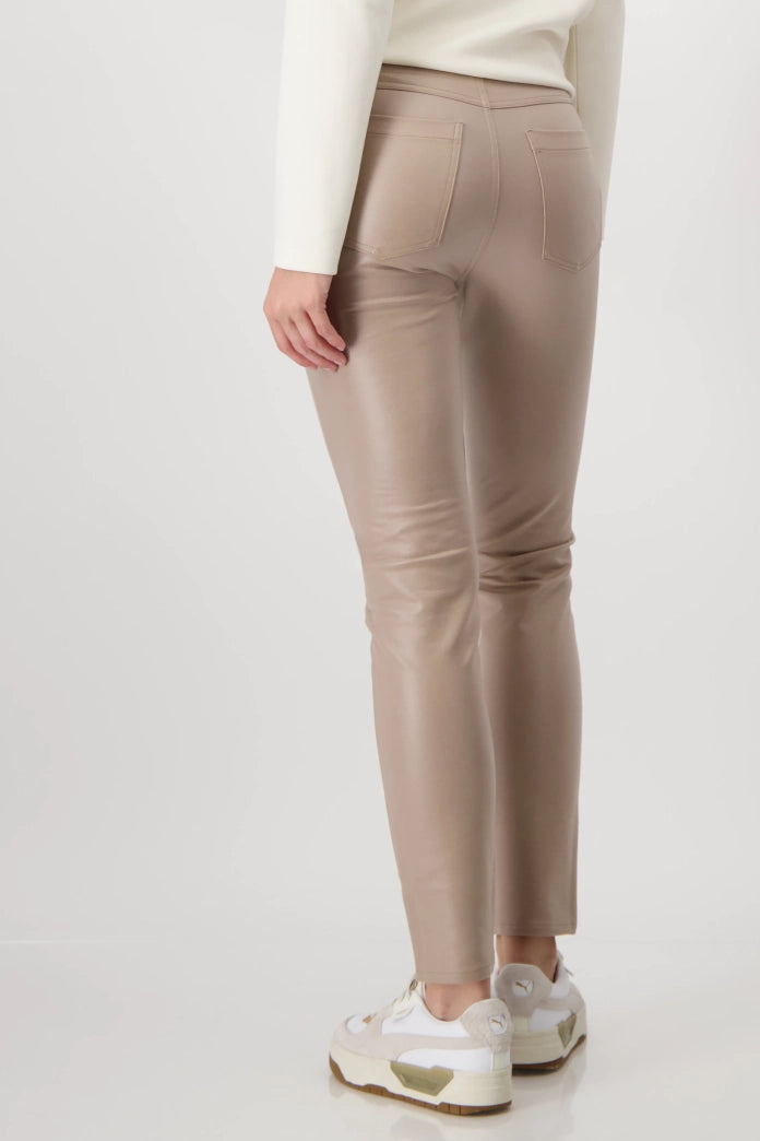 Taupe Leather Look Trousers