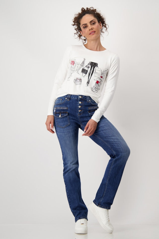 Cream Top With Women's Drawing