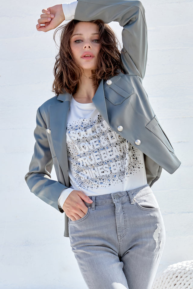Cream Top With Rhinestones