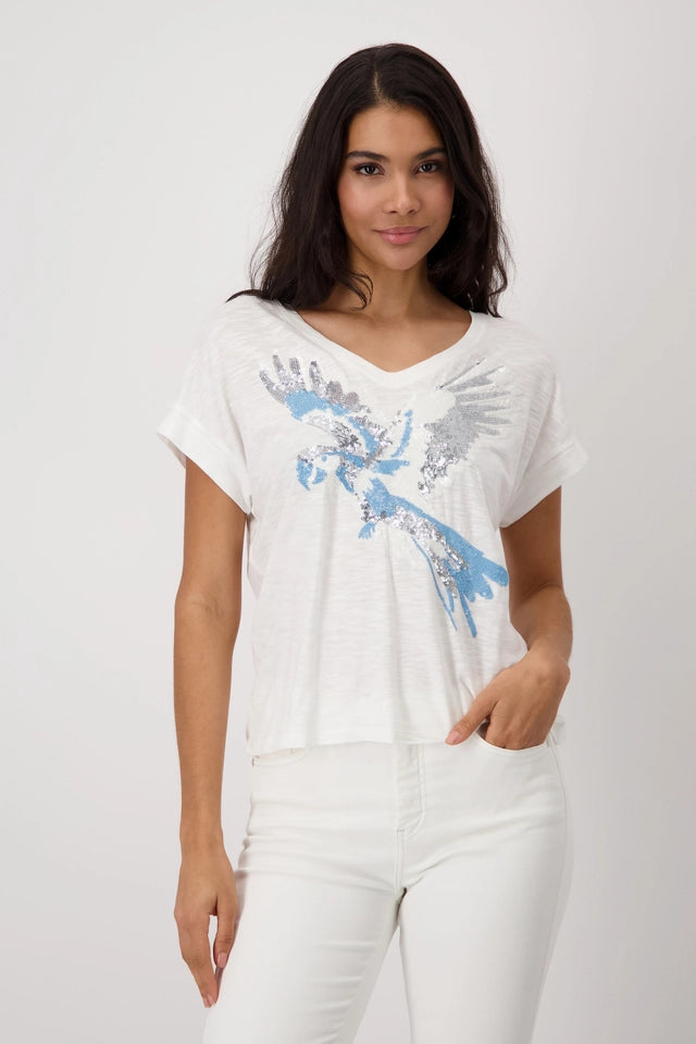 White Blue Bird Top