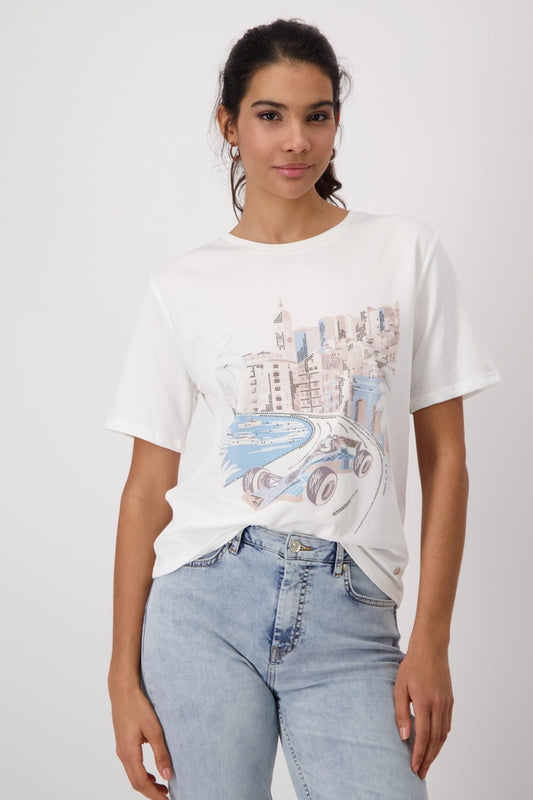 Cream Top With Monaco Print