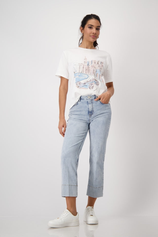 Cream Top With Monaco Print