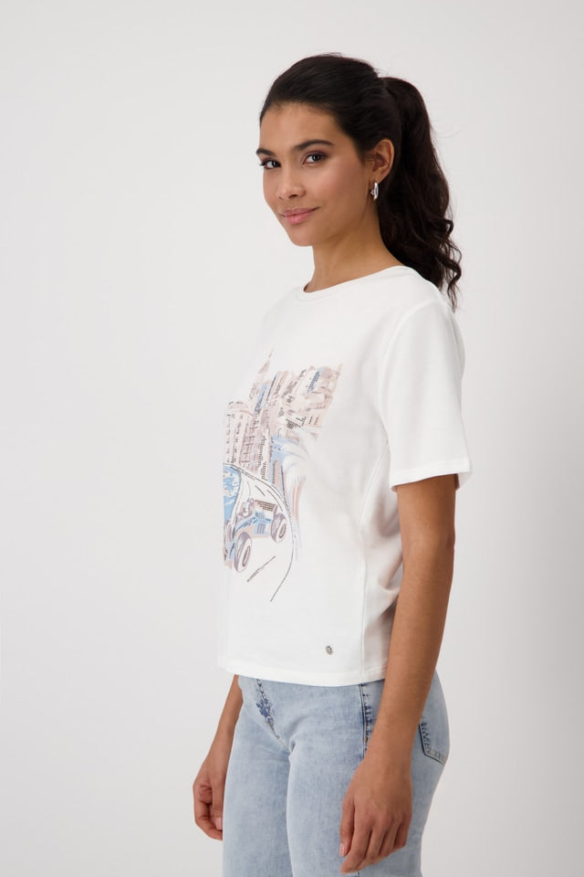 Cream Top With Monaco Print