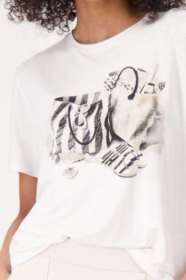 Cream Top With Print Bag
