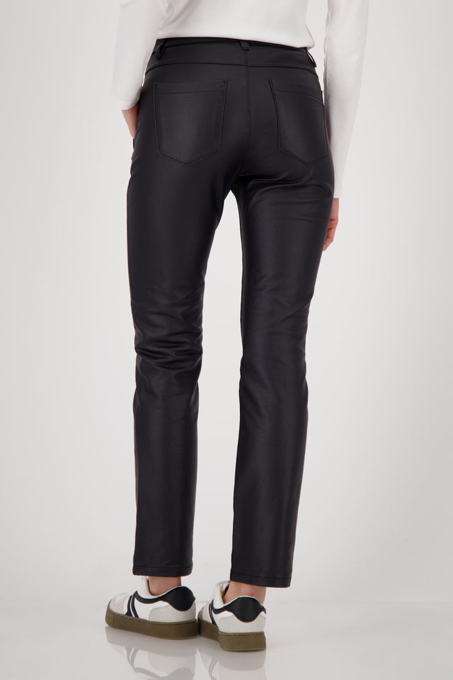 Straight Leg Black Leather-look Trousers
