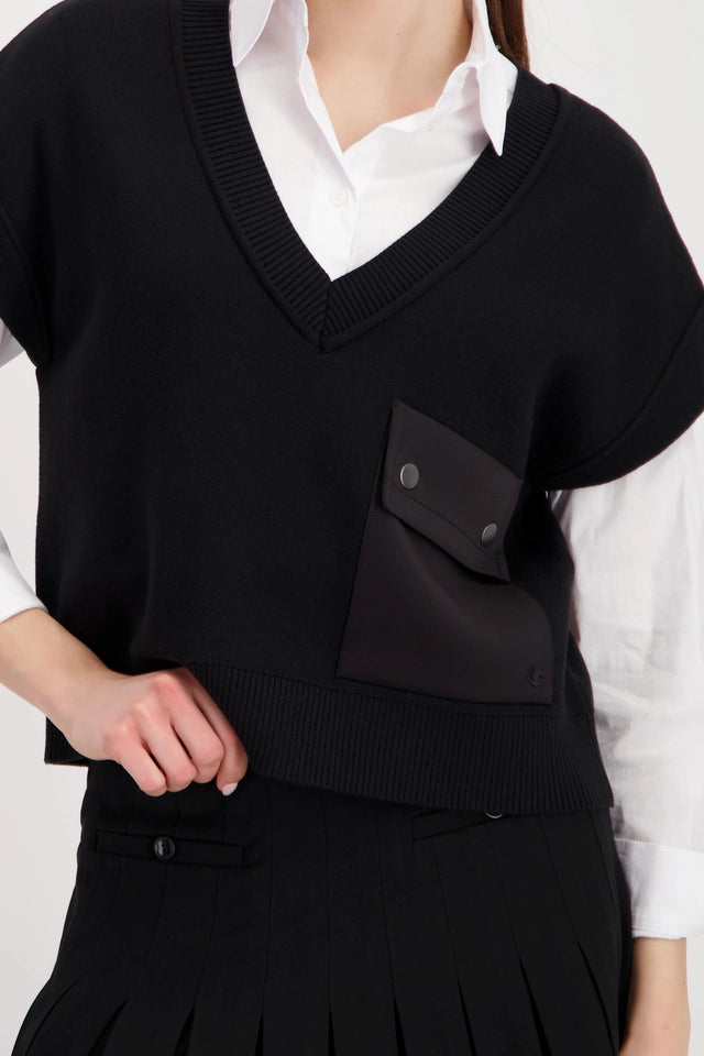 Sweater Vest With Flap Pocket