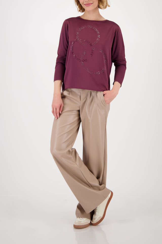 Burgundy Satin-look Shirt-blouse