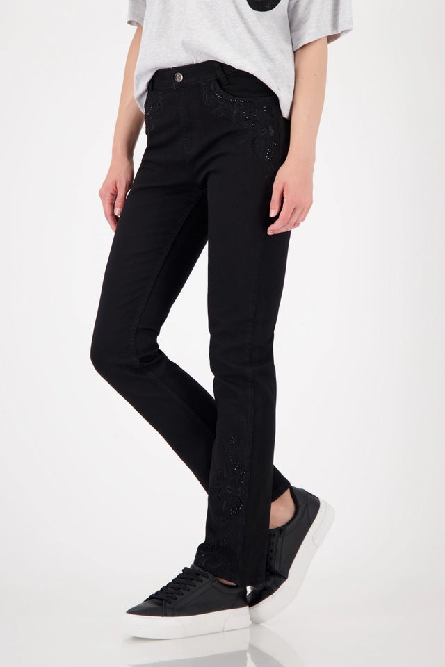 Straight Leg Jeans With Embroidery