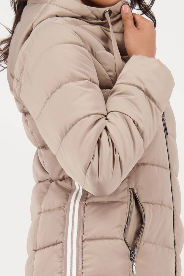 Quilted Truffle Coat with Stripes