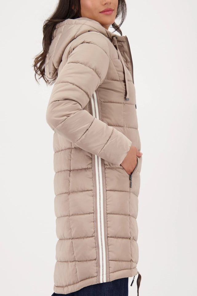 Quilted Truffle Coat with Stripes