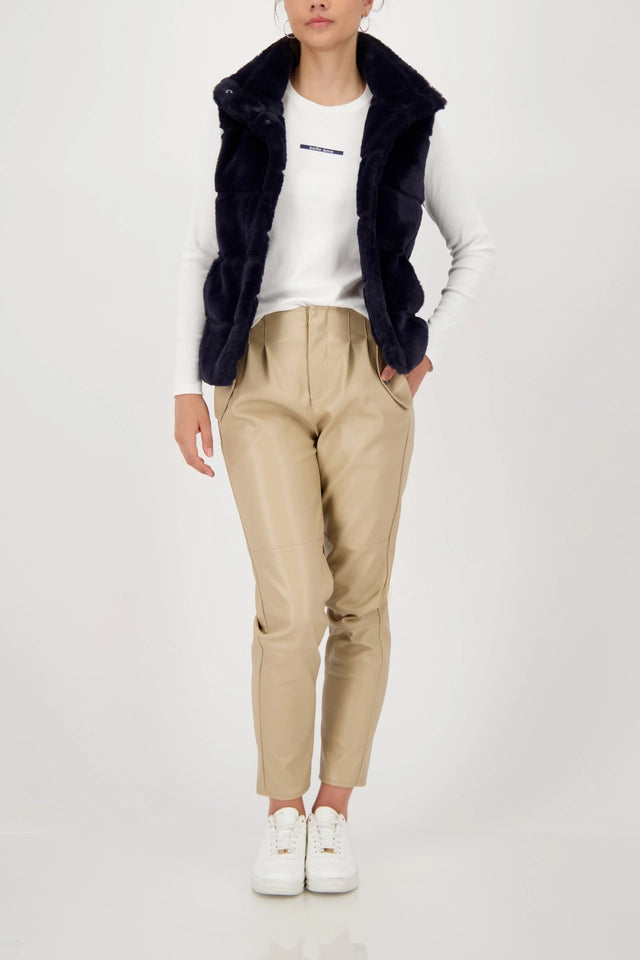 Fur Navy Waistcoat With Stand-up Collar
