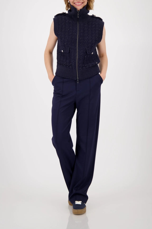 Navy Knitted Tweed Waistcoat With Sequins