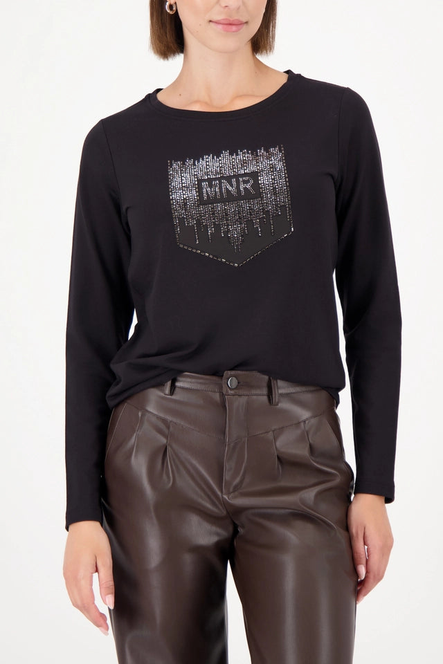 Black Long-sleeve shirt with rhinestones