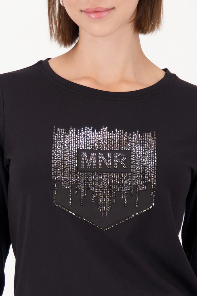 Black Long-sleeve shirt with rhinestones