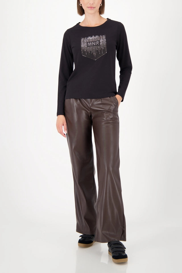 Black Long-sleeve shirt with rhinestones