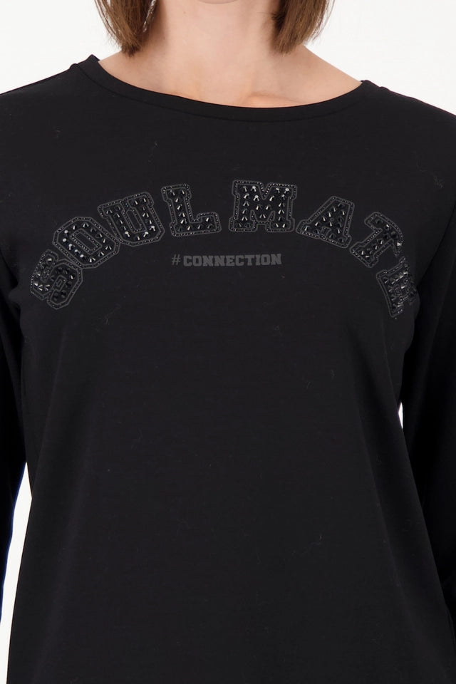 Black Long-sleeve shirt with rhinestone accents
