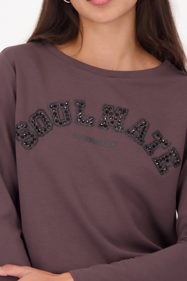 Brownie Long-sleeve shirt with rhinestone accents