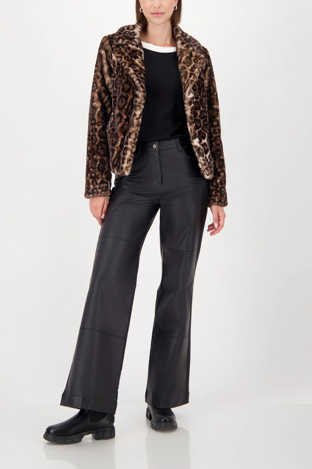 Fake fur jacket with leopard print