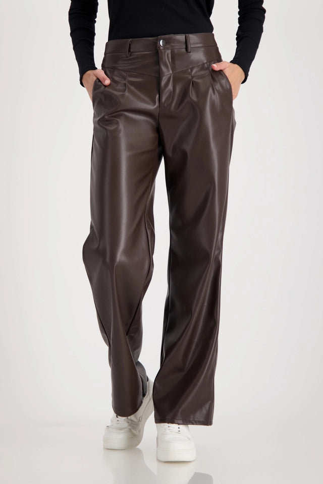 Brown Leather-look wide-leg trousers