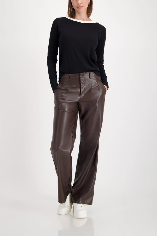 Brown Leather-look wide-leg trousers