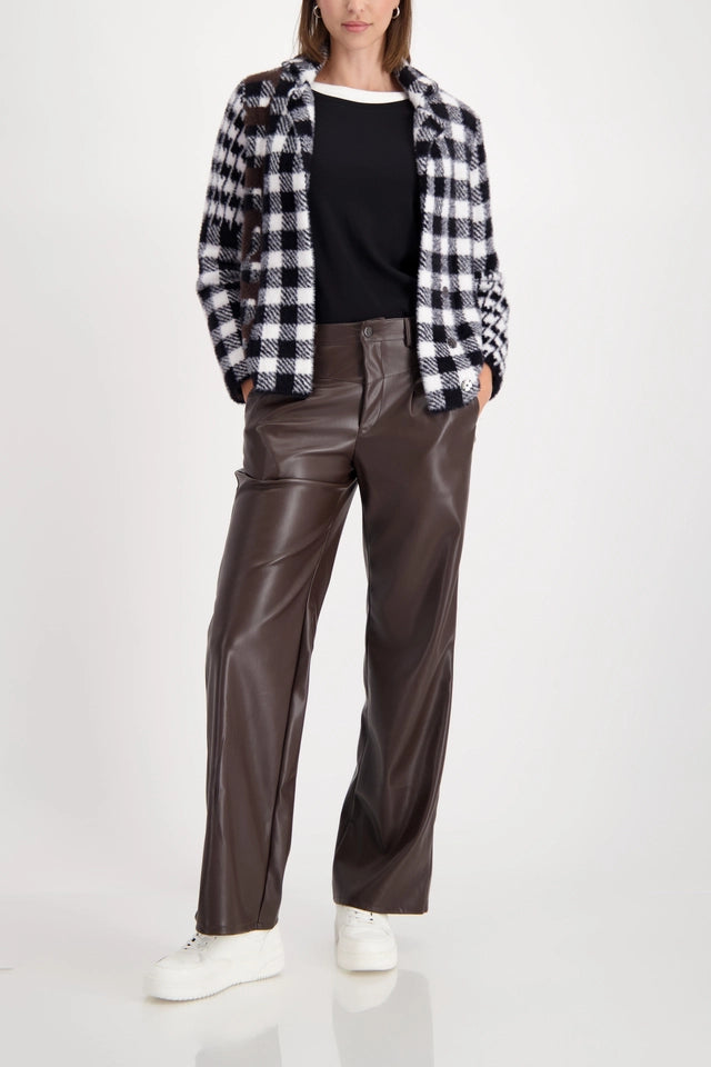 Brown Leather-look wide-leg trousers
