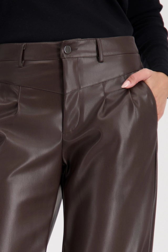 Brown Leather-look wide-leg trousers