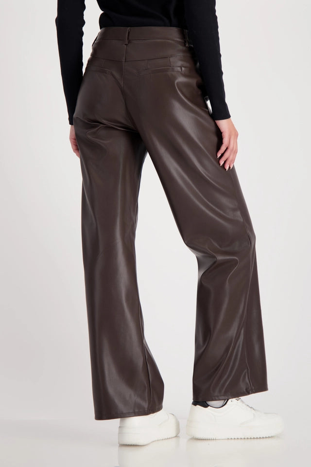 Brown Leather-look wide-leg trousers