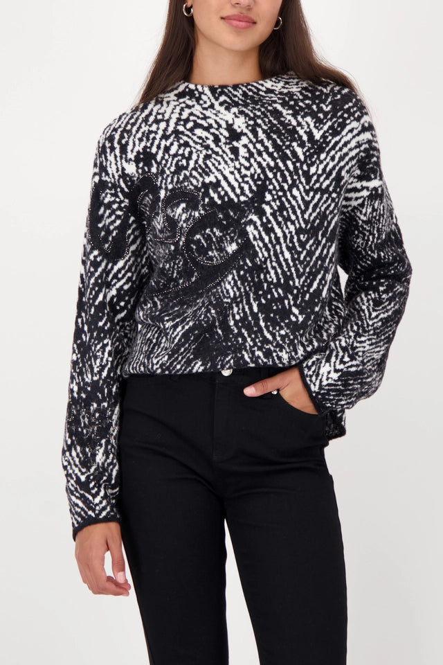 Black Pattern Sweater with herringbone pattern
