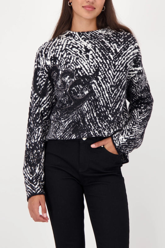 Black Pattern Sweater with herringbone pattern