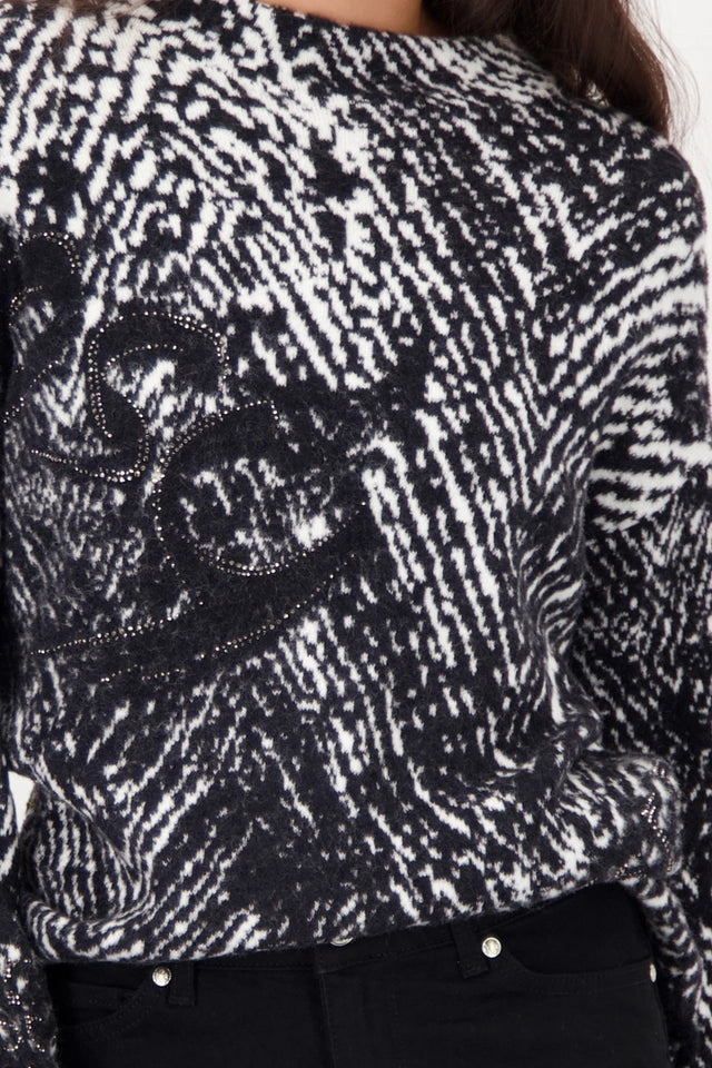 Black Pattern Sweater with herringbone pattern