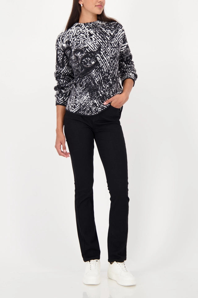 Black Pattern Sweater with herringbone pattern