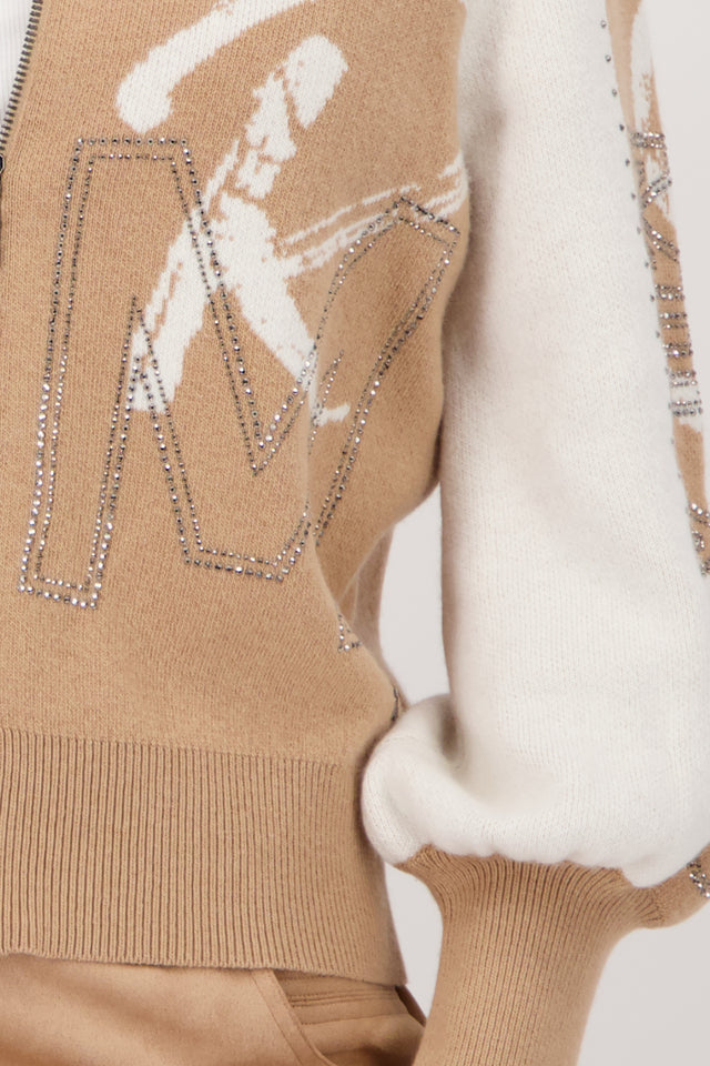 Cognac Cardigan with Rhinestones