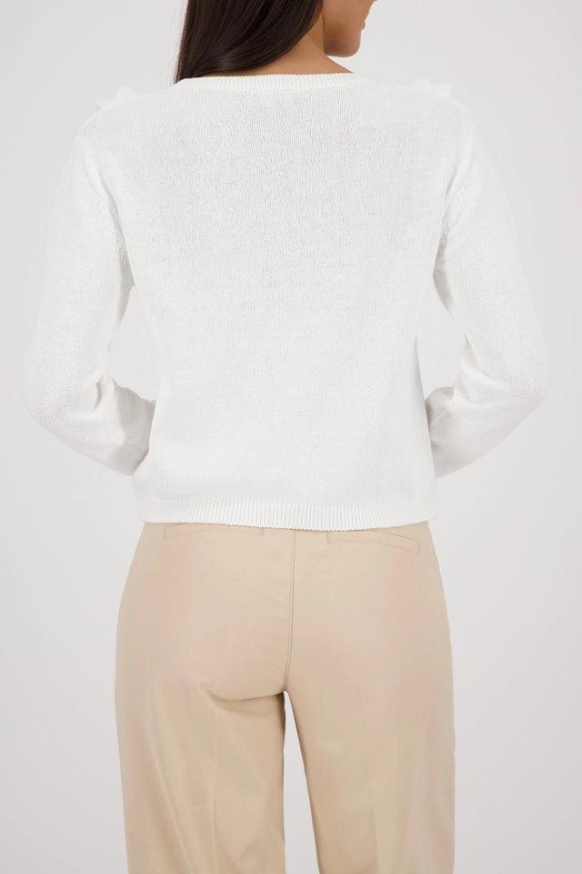 Off White Knitted Sweater with frill detail