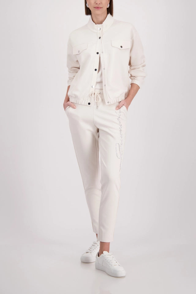 Champagne Beige Joggers With Rhinestones
