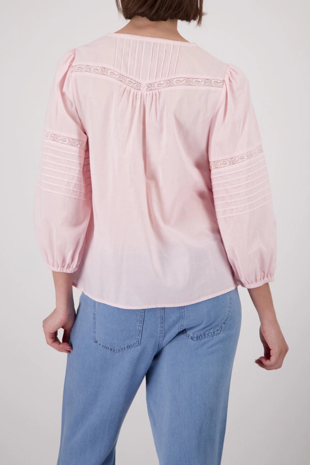 Baby Pink Blouse With Lace Inserts