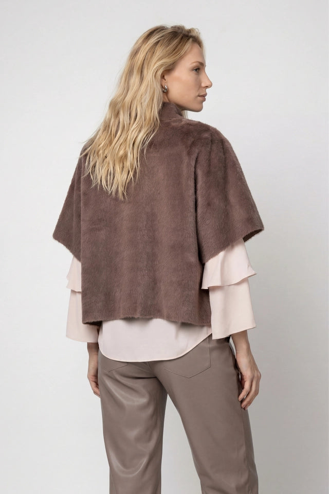 Taupe Cape With Faux Fur