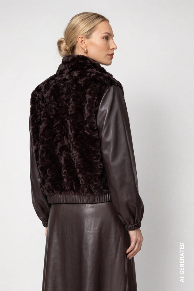 Black Coffee Jacket With Faux Fur