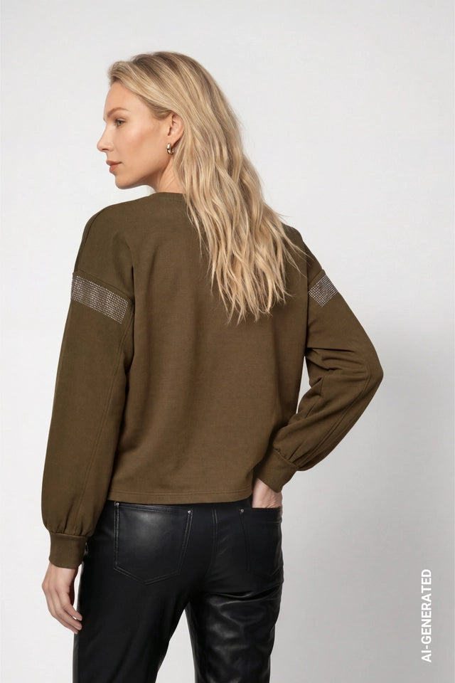 Olive Crystal Detail Sweatshirt