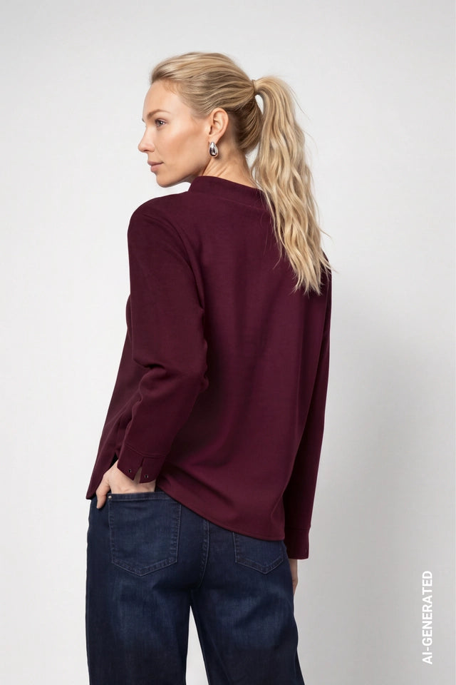 Dark Bordeaux Sweatshirt With Stand-up Collar