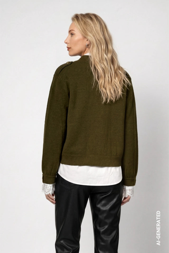 Olive Cardigan With Decorative Buttons