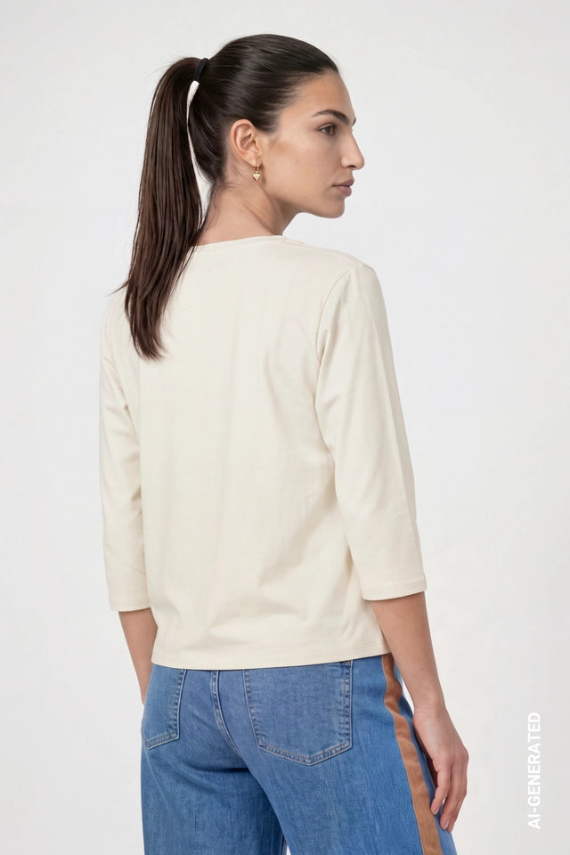 Cream Top With Girl Print