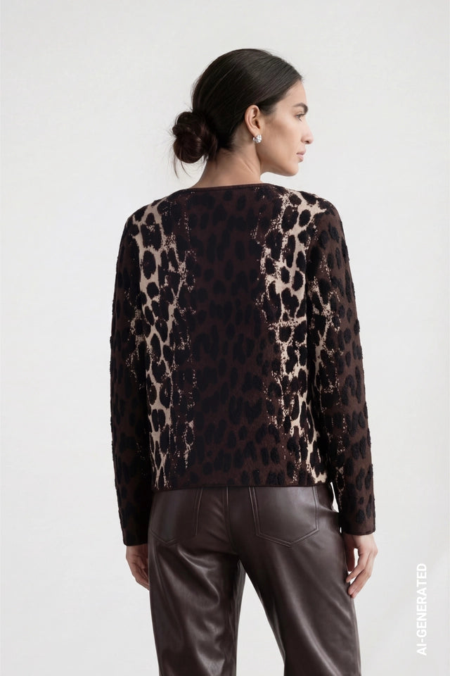 Knitted Jumper With Leopard Jacquard Pattern