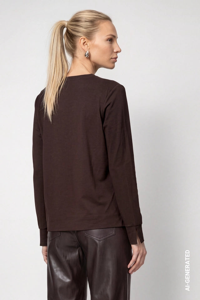 Black Coffee Blouse With Jewelry Details