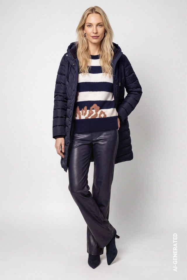 Dark Blue Knitted Jumper With Patterns