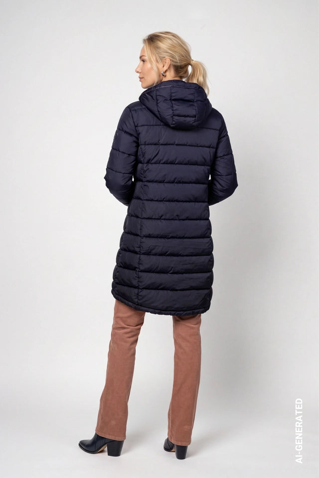 Dark Blue Quilted Coat With Patch