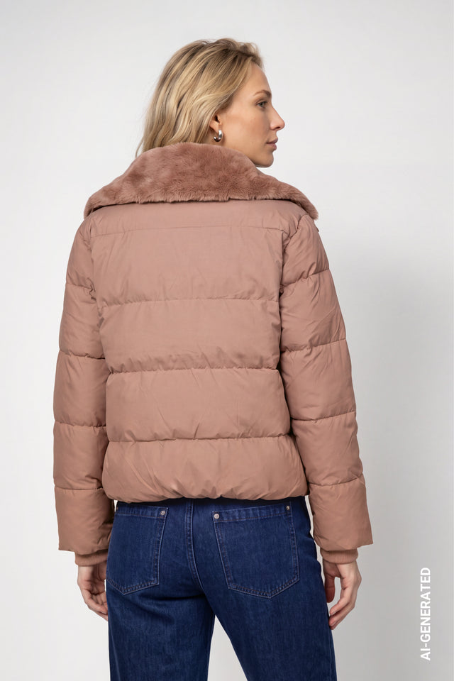 Tiramisu Puffer Jacket With Faux Fur
