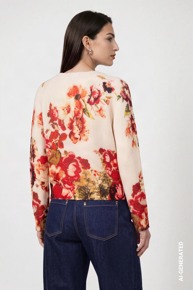 Knitted Jumper With Flower Pattern