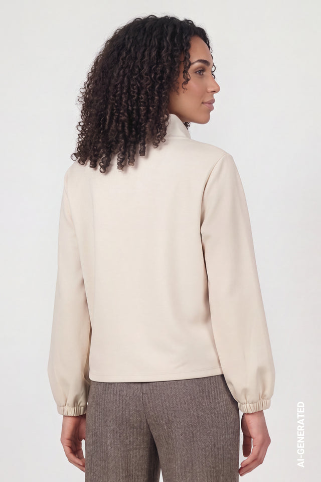 Warm Beige Sweatshirt With Fur Application