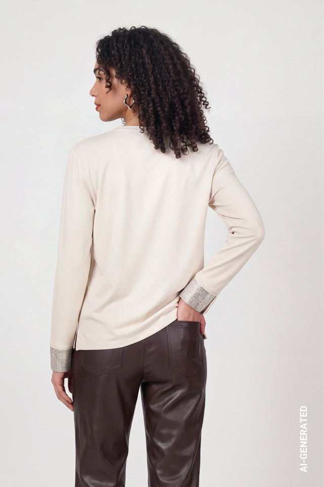 Warm Beige Blouse With Rhinestones