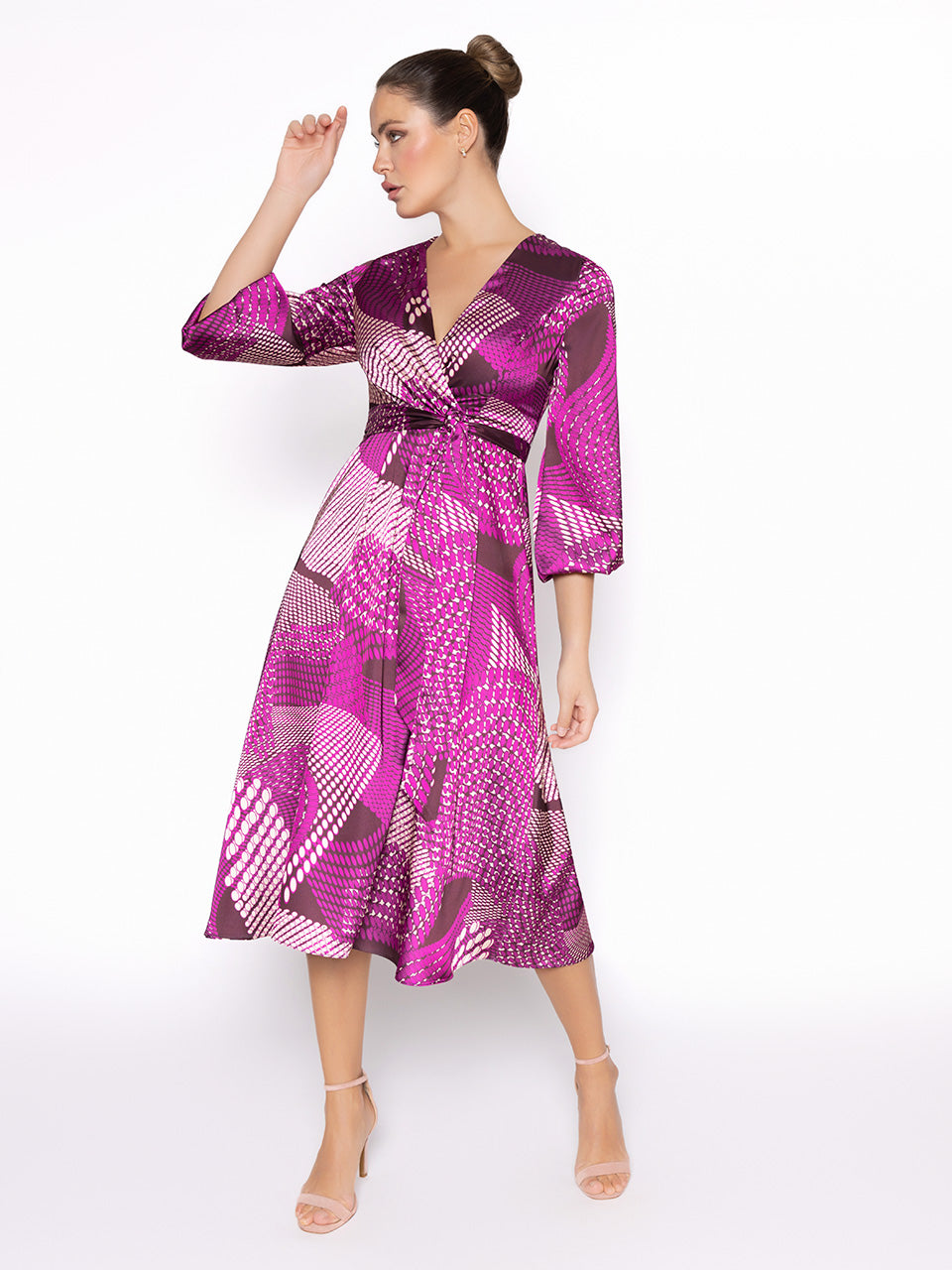 Magenta And Cream Pattern Dress